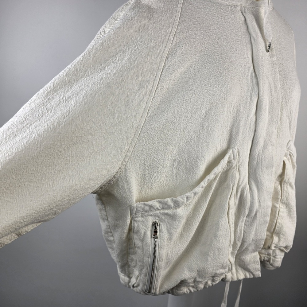 BKE Women's Linen Blend Textured Off-White Zip Button Hoodie Jacket XL Pockets